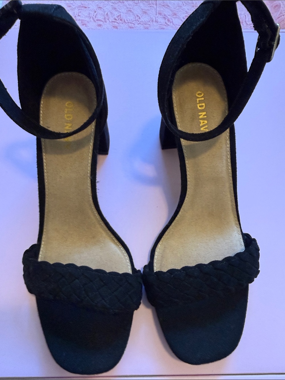 Old Navy Black Braided Ankle-Strap Block Heels